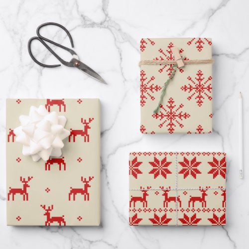 Unique Stitched Modern Christmas Holiday Wrapping Paper Sheets