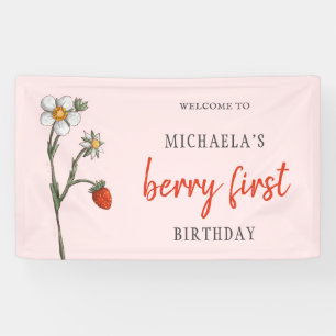 Unique Strawberry Flowers Berry First Birthday Banner
