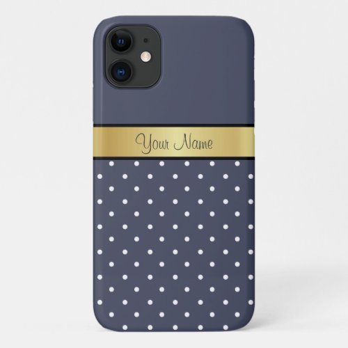Unique Style Delft Blue  White Dots Gold Ribbon iPhone 11 Case