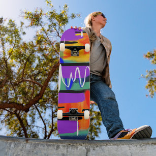 Unique Stylish Abstract Colorful Rainbow Artwork  Skateboard