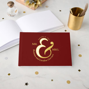 Unique Stylish Bride Groom Names Gold Foil Guest Book