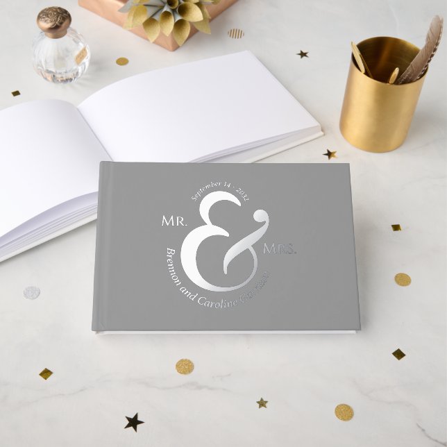 Unique Stylish Bride Groom Names Gold Foil Guest Book (Front Open)