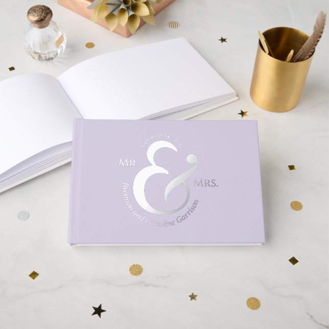 Unique Stylish Bride Groom Names Gold Foil Guest Book (Front Open)