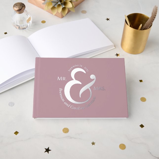 Unique Stylish Bride Groom Names Gold Foil Guest Book (Front Open)