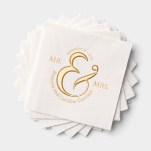 Unique Stylish Bride Groom Names Gold Foil Napkins