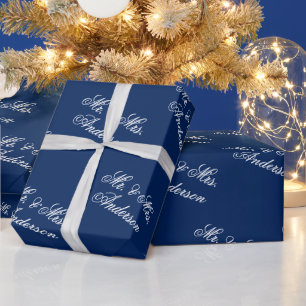 Unique Stylish Custom Text Pattern Navy Wrapping Paper