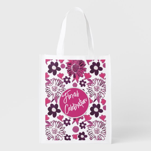 Unique Stylish Floral Pattern Grocery Bag (Front)
