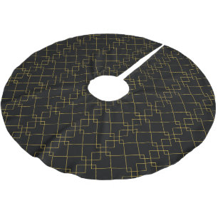 Unique Stylish Metallic Gold Box Pattern Black Brushed Polyester Tree Skirt