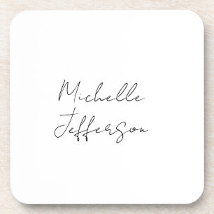 Unique Stylish Modern Plain Calligraphy Add Name Beverage Coaster