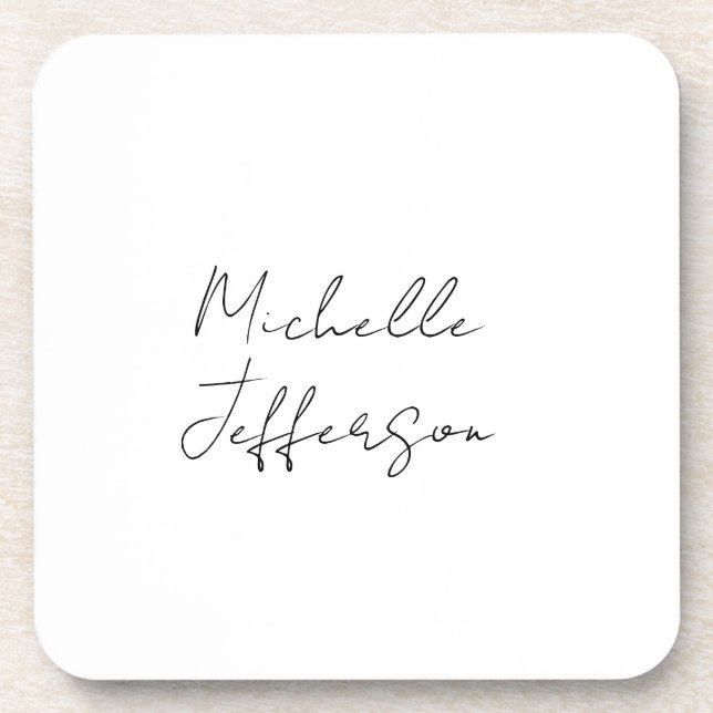 Unique Stylish Modern Plain Calligraphy Add Name Beverage Coaster (Front)