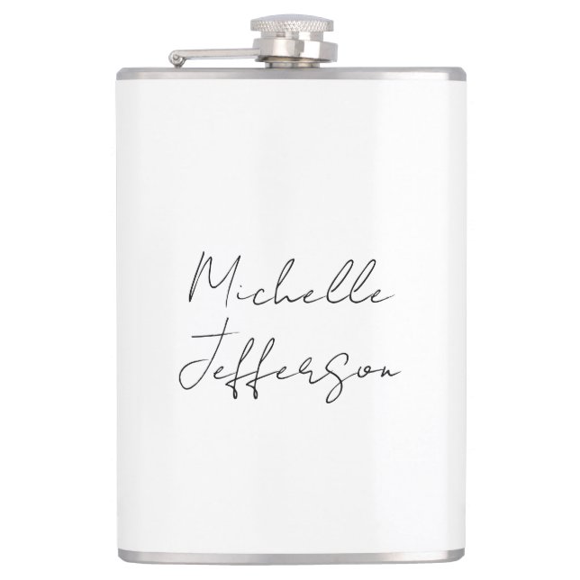Unique Stylish Modern Plain Calligraphy Add Name Flask (Front)