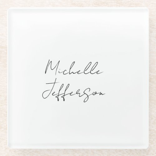 Unique Stylish Modern Plain Calligraphy Add Name Glass Coaster