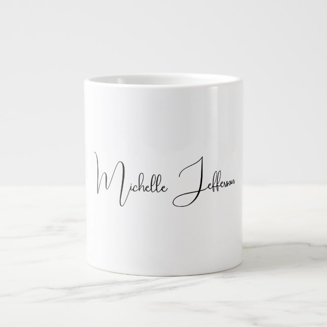 Unique Stylish Modern Plain Calligraphy Giant Coffee Mug (Front)