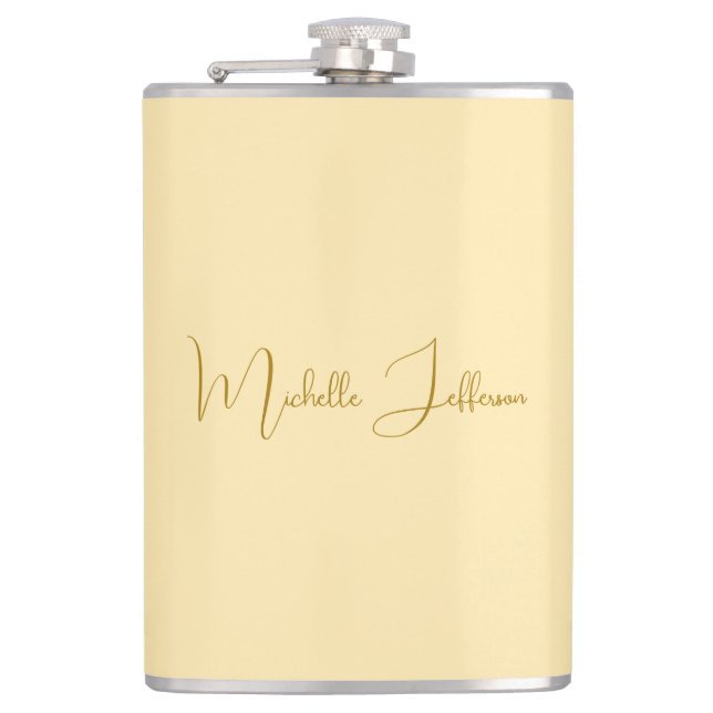 Unique Stylish Modern Plain Calligraphy Gold Color Flask (Front)