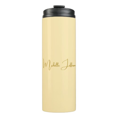 Unique Stylish Modern Plain Calligraphy Gold Color Thermal Tumbler
