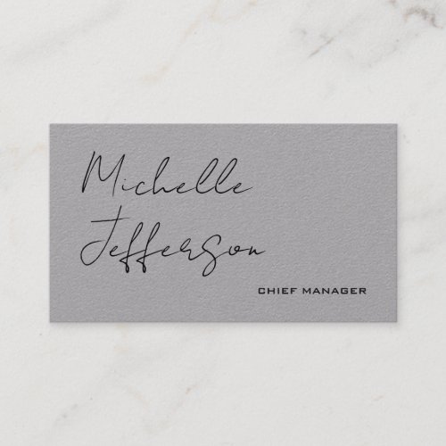 Unique Stylish Modern Plain Calligraphy Grey Business Card