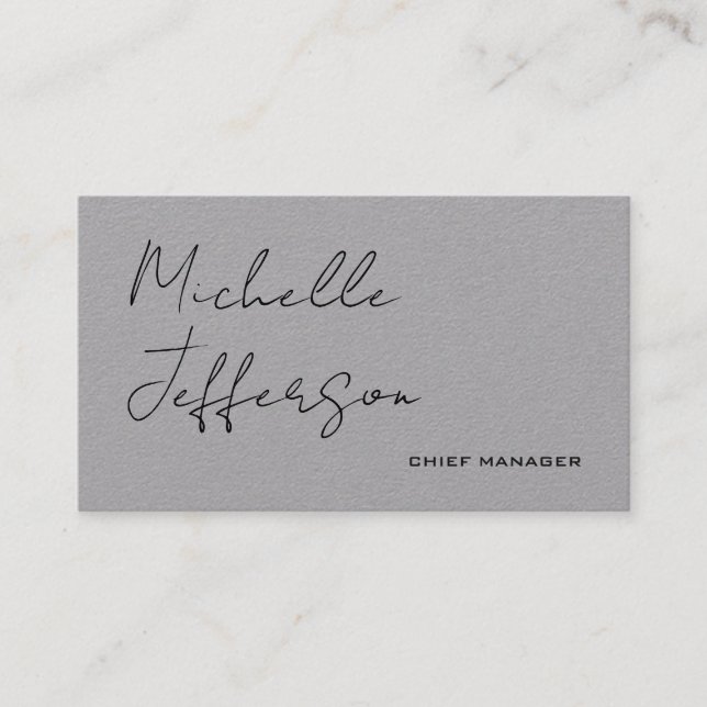 Unique Stylish Modern Plain Calligraphy Grey Business Card (Front)