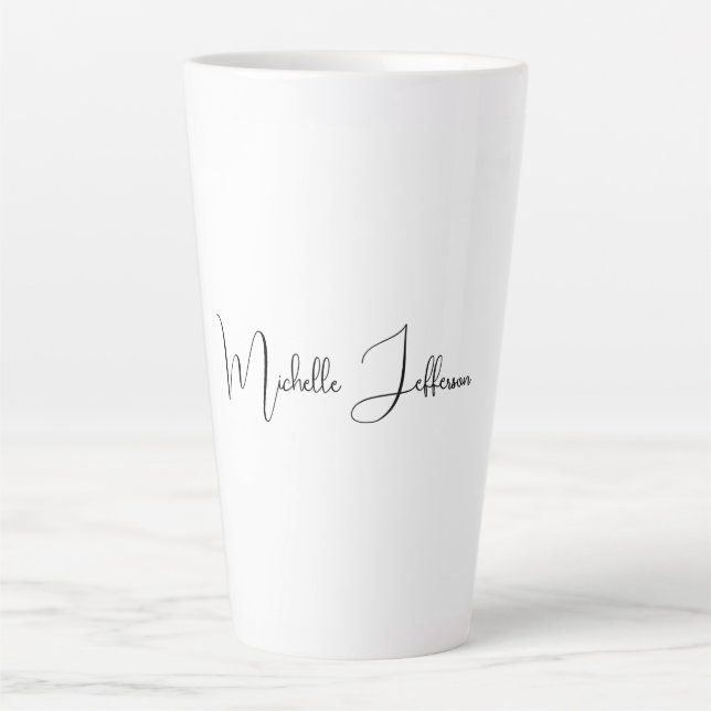 Unique Stylish Modern Plain Calligraphy Latte Mug (Front)