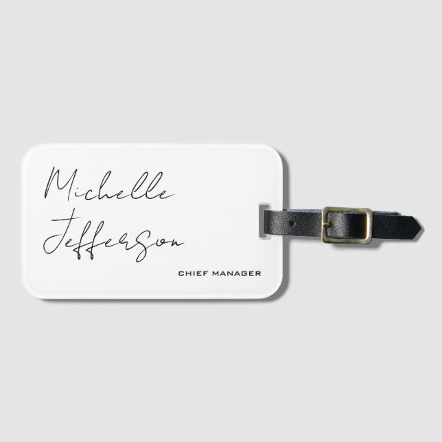 Unique Stylish Modern Plain Calligraphy Luggage Tag (Front Horizontal)