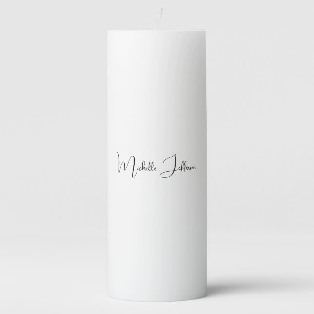 Unique Stylish Modern Plain Calligraphy Pillar Candle (Front)