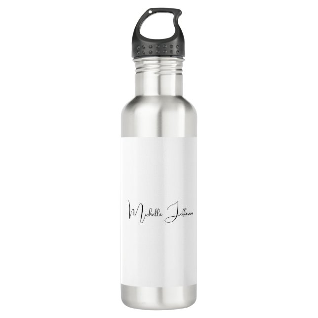 Unique Stylish Modern Plain Calligraphy Stainless Steel Water Bottle (Front)