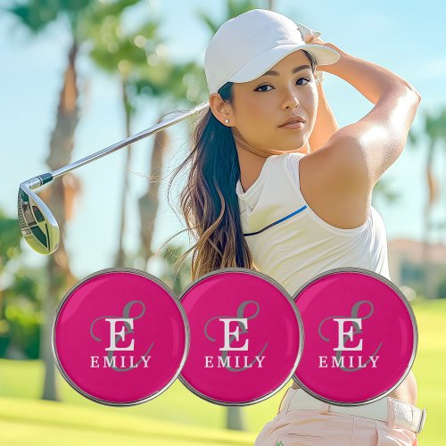 Unique Stylish Monogram Typography Bold Hot Pink Golf Ball Marker