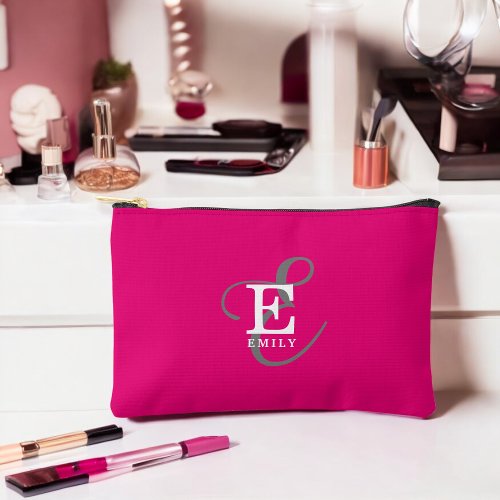 Unique Stylish Monogram Typography Hot Pink Accessory Pouch