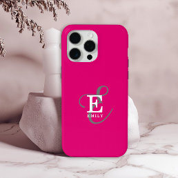 Unique Stylish Monogram Typography Hot Pink iPhone 15 Pro Max Case