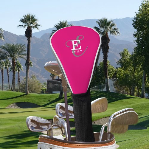 Unique Stylish Monogram Typography Hot Pink Golf Head Cover