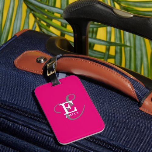 Unique Stylish Monogram Typography Hot Pink Luggage Tag