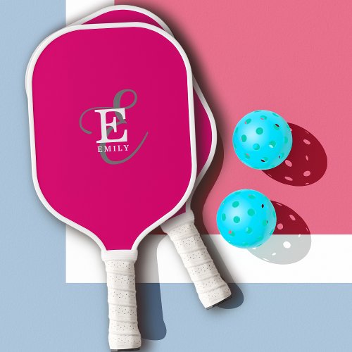 Unique Stylish Monogram Typography Hot Pink Pickleball Paddle