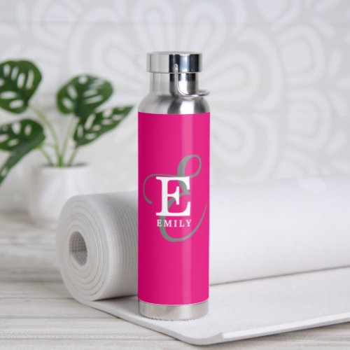 Unique Stylish Monogram Typography Hot Pink Water Bottle