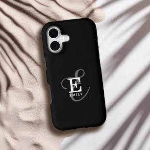 Unique Stylish Name and Monogram Typography Black iPhone 17 Case