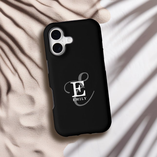 Unique Stylish Name and Monogram Typography Black Case-Mate iPhone Case (Creator Uploaded)