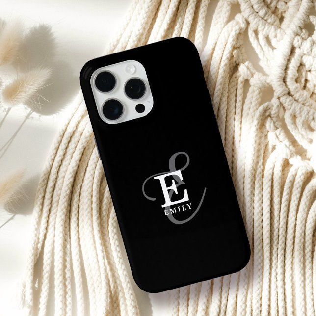 Unique Stylish Name and Monogram Typography Black Case-Mate iPhone Case (Personalize with your name and monogram initial.)