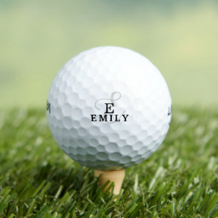 Unique Stylish Name and Monogram Typography Black Golf Balls