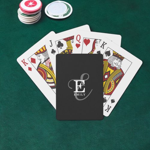 Unique Stylish Name and Monogram Typography Black Poker Cards