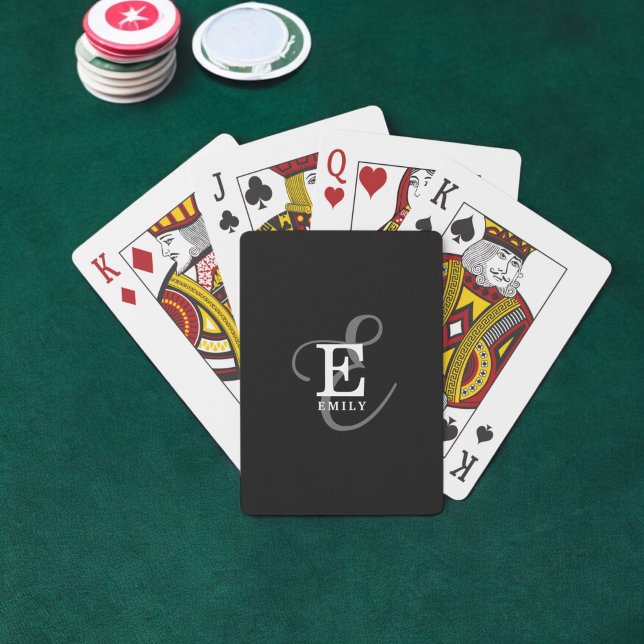 Unique Stylish Name and Monogram Typography Black Poker Cards (Creator Uploaded)