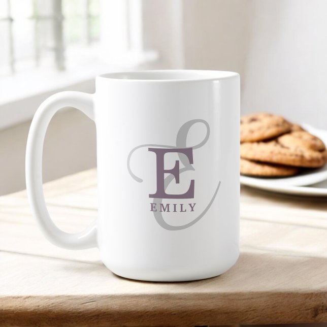 Unique Stylish Name and Monogram Typography Coffee Mug (Personalize with your name and monogram initial.)