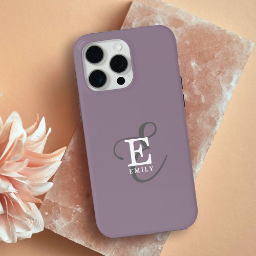 Unique Stylish Name and Monogram Typography Purple iPhone 15 Pro Max Case