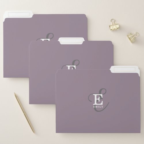 Unique Stylish Name and Monogram Typography Purple File Folder