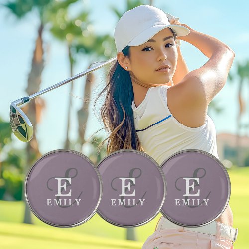 Unique Stylish Name and Monogram Typography Purple Golf Ball Marker