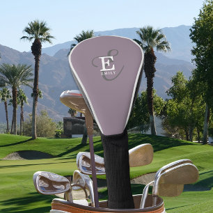 Unique Stylish Name and Monogram Typography Purple Golf Head Cover