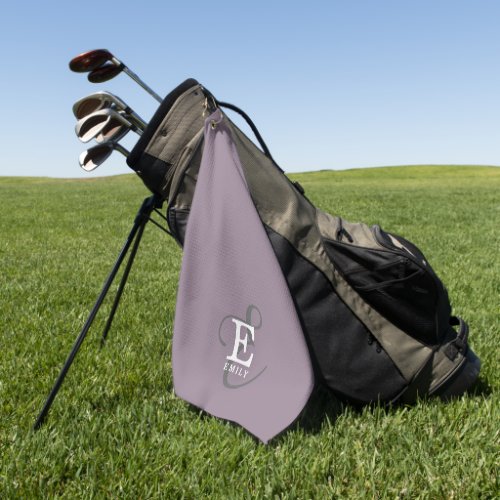 Unique Stylish Name and Monogram Typography Purple Golf Towel