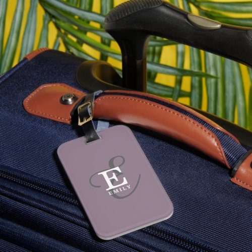 Unique Stylish Name and Monogram Typography Purple Luggage Tag