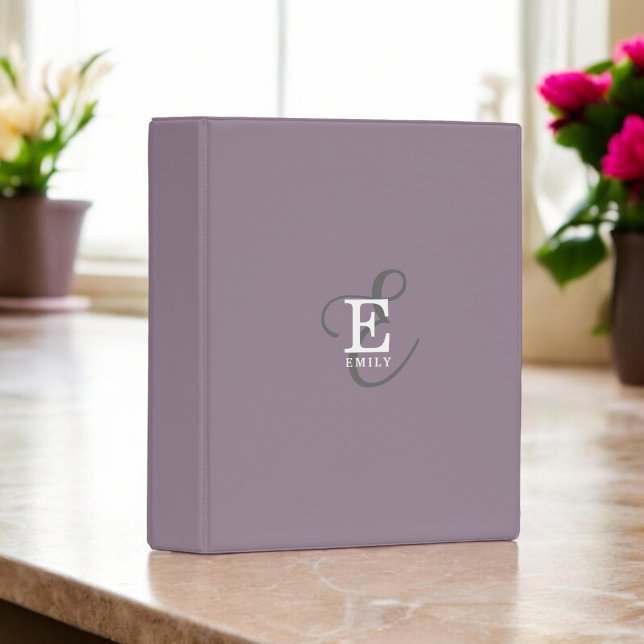 Unique Stylish Name and Monogram Typography Purple Mini Binder (Personalize with your name and monogram initial.)