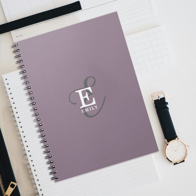 Unique Stylish Name and Monogram Typography Purple Notebook (Personalize with your name and monogram initial.)