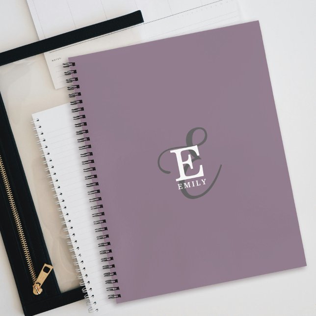 Unique Stylish Name and Monogram Typography Purple Notebook (Personalize with your name and monogram initial.)
