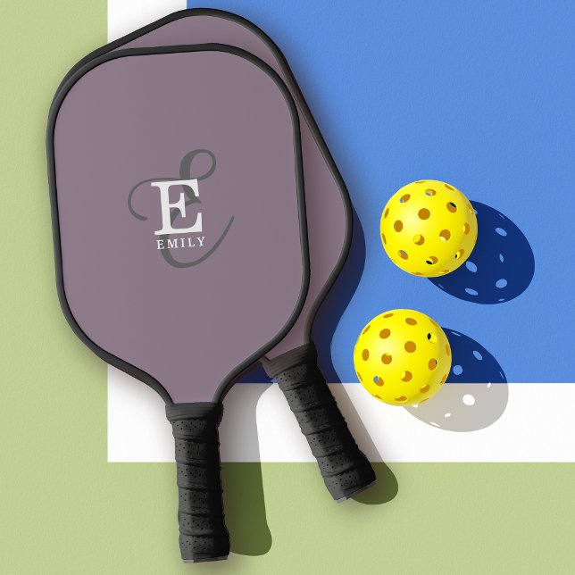 Unique Stylish Name and Monogram Typography Purple Pickleball Paddle (Personalize with your name and monogram initial.)