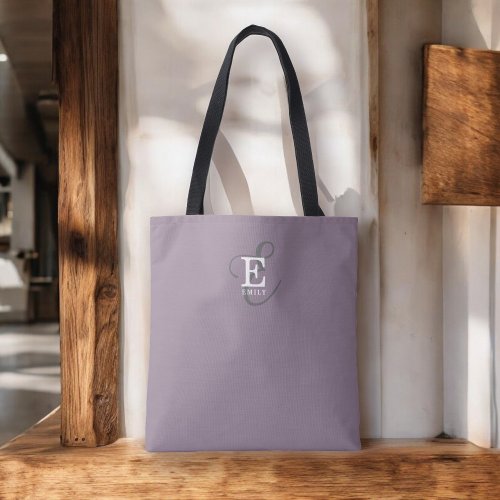 Unique Stylish Name and Monogram Typography Purple Tote Bag